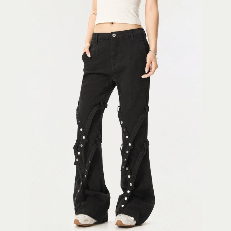 3D Tie-Wrap Flare Cargo Pants Slim Fit Unisex Design