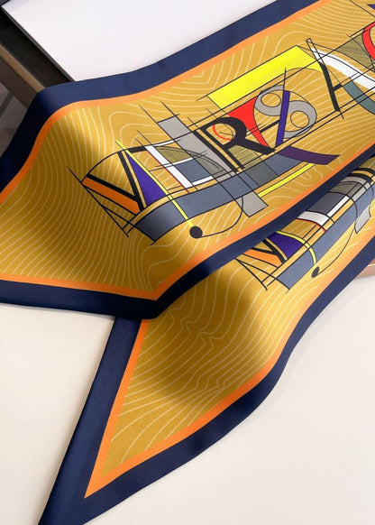 Silk Twilly Scarf With Geometric Gold Print