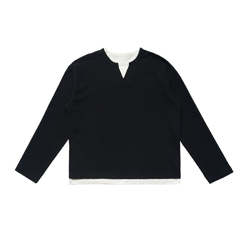 Solid Color Cotton Long Sleeve Two Piece T Shirt