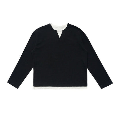 Solid Color Cotton Long Sleeve Two Piece T Shirt