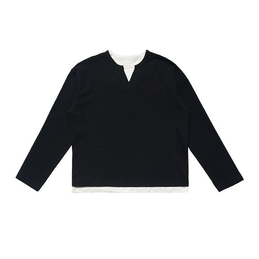 Solid Color Cotton Long Sleeve Two Piece T Shirt