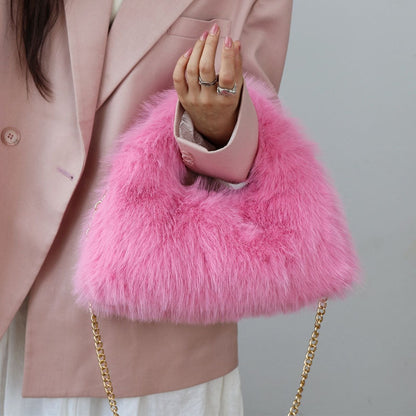 Solid Color Soft Fluffy Fur Tote Handbag
