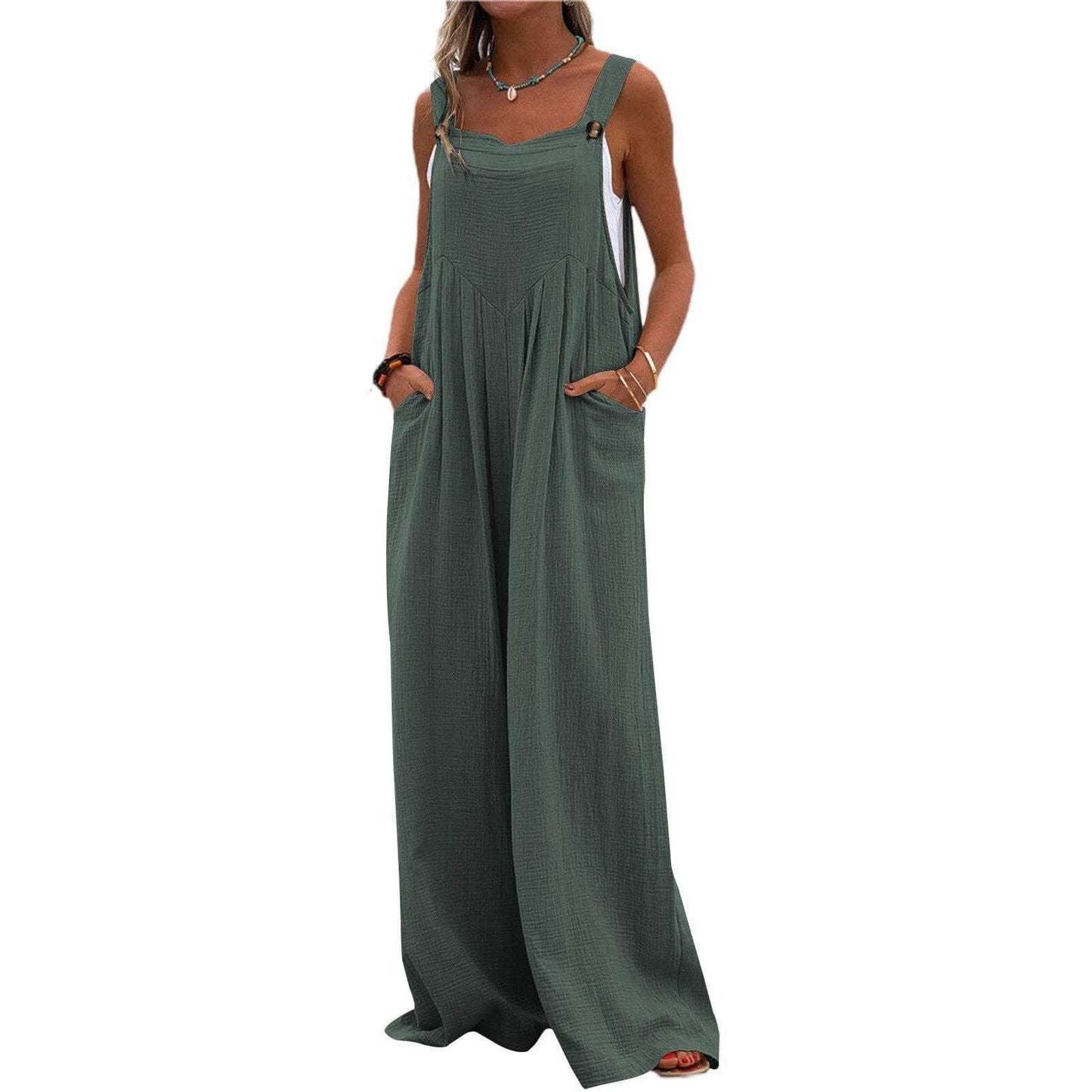 Solid Color Simple Button Jumpsuit