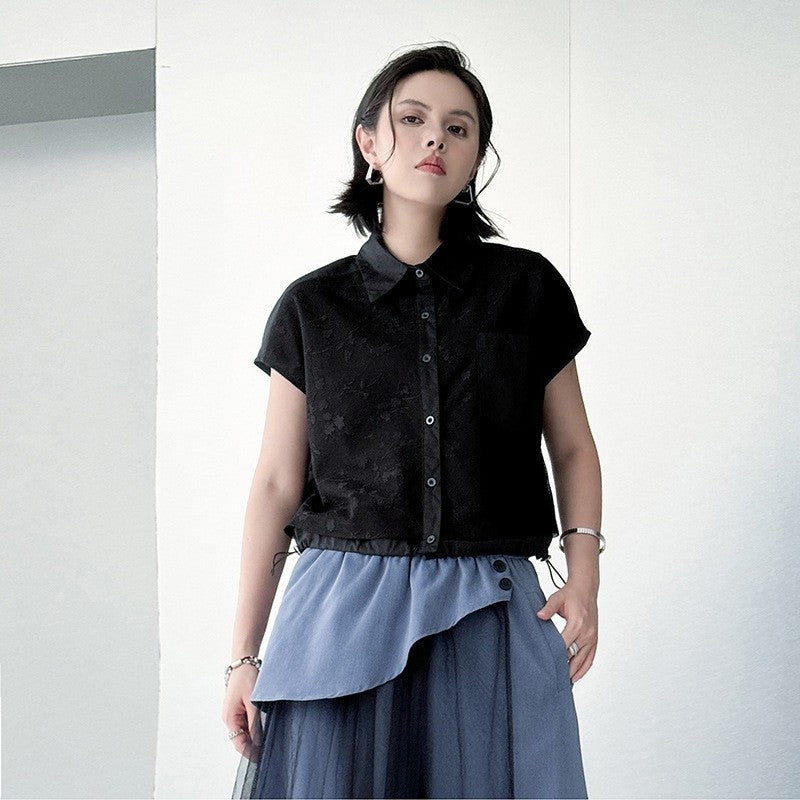 Polo Collar Short Sleeve Shirt Subtle Jacquard Loose Fit