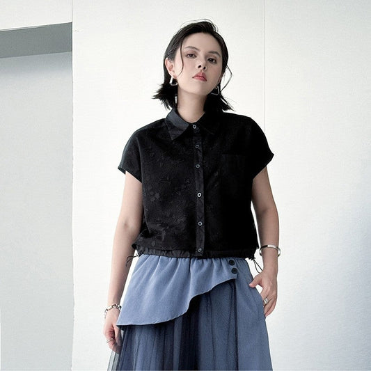 Polo Collar Short Sleeve Shirt Subtle Jacquard Loose Fit
