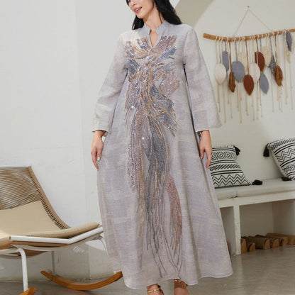 Muslim Abaya Dress With Beaded Net