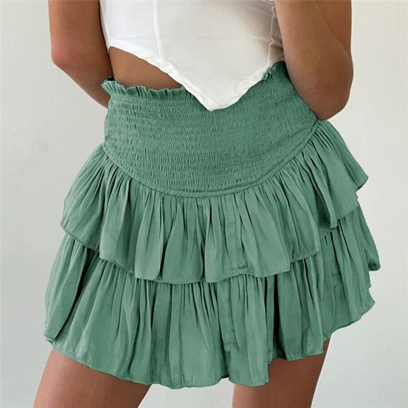 Stylish Solid Color Pleated Mini Skirt