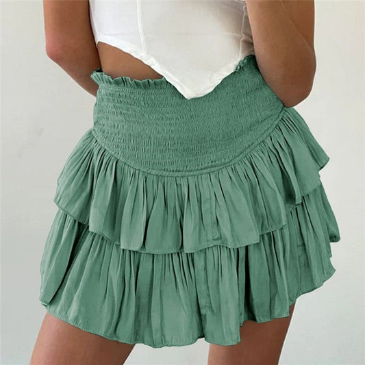 Stylish Solid Color Pleated Mini Skirt
