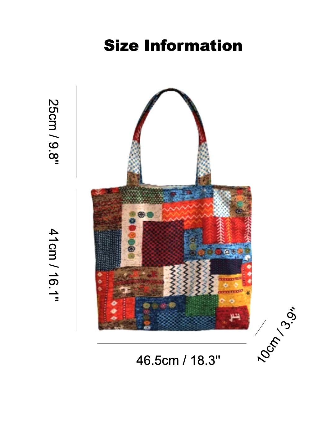 Cosbai - Canvas Tote Bag with Abstract Patchwork Design