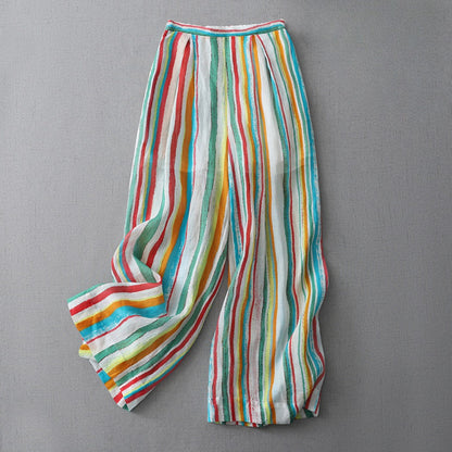 Dopamine Rainbow Stripe Pants – Airy Wide-Leg Trousers with Lining