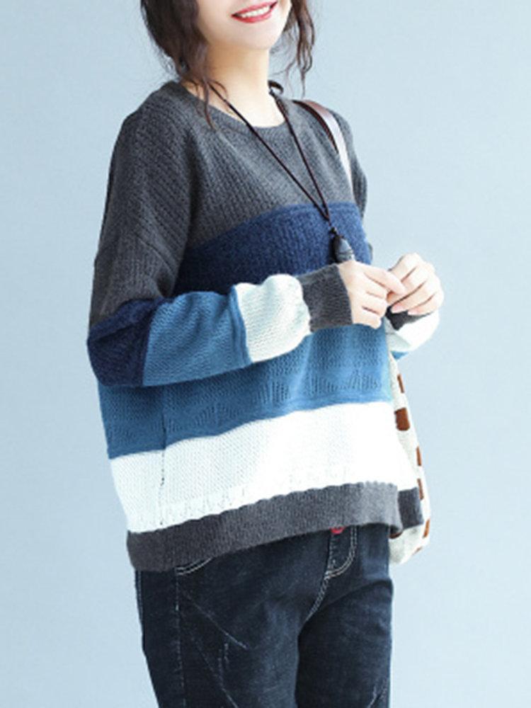Casual Multi-Color Loose Long Sleeve O-Neck Women Sweaters