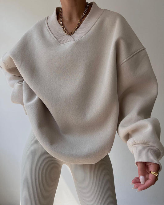 V Neck Oversized Sweatshirt Ultra Soft Fleece