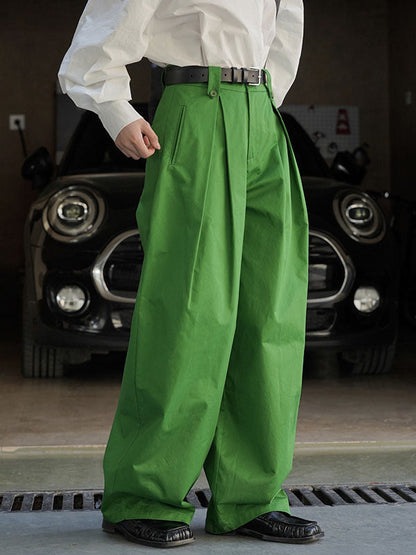 High Waisted Loose Pleated Solid Color Casual Pants Bottoms Trousers