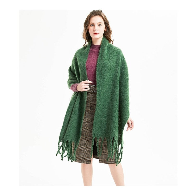 Winter Tassel Thickened Solid Color Scarf Shawl