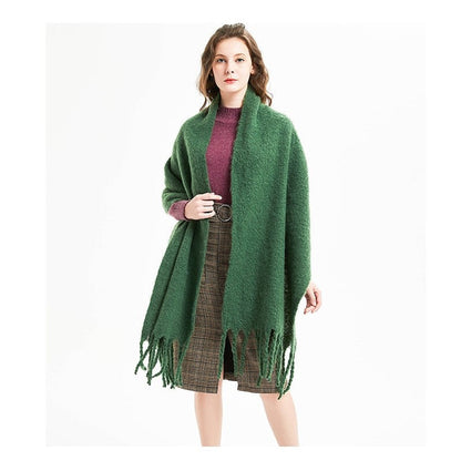 Winter Tassel Thickened Solid Color Scarf Shawl