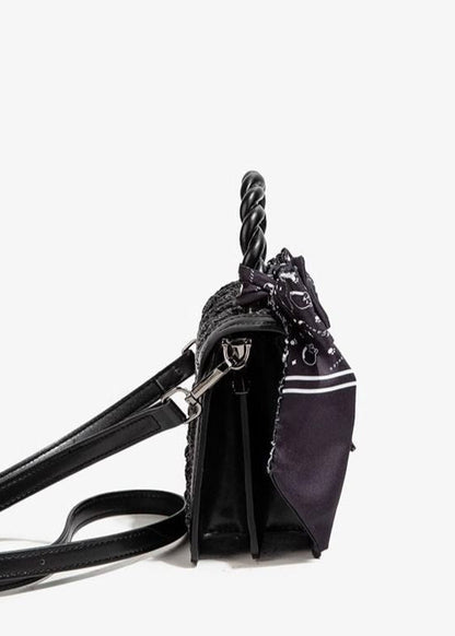 Textured Faux Leather Mini Handbag With Printed Bow