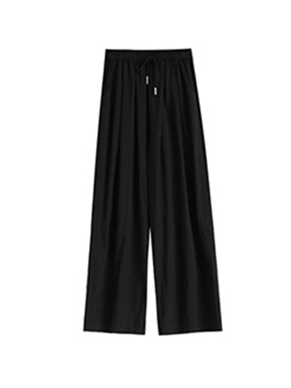 Loose Wide Leg Drawstring Solid Color Casual Pants Bottoms