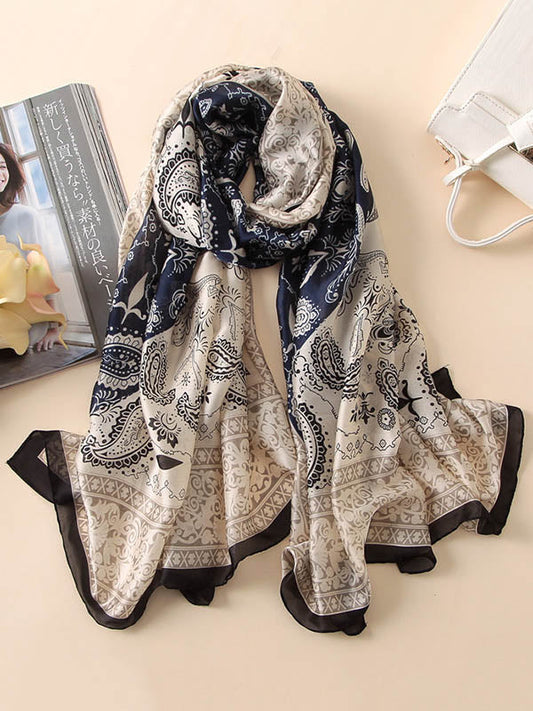 Vintage Silk Imitation Printed Shawl&Scarf