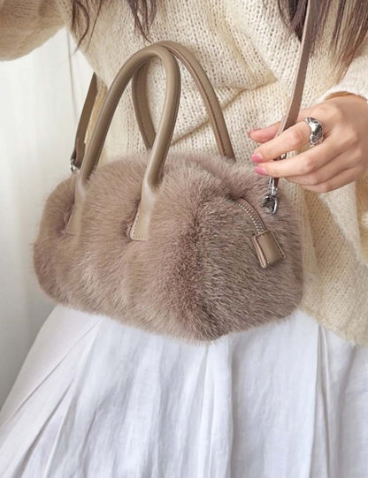 Vintage Winter Furry Faux Fur Tote Bag