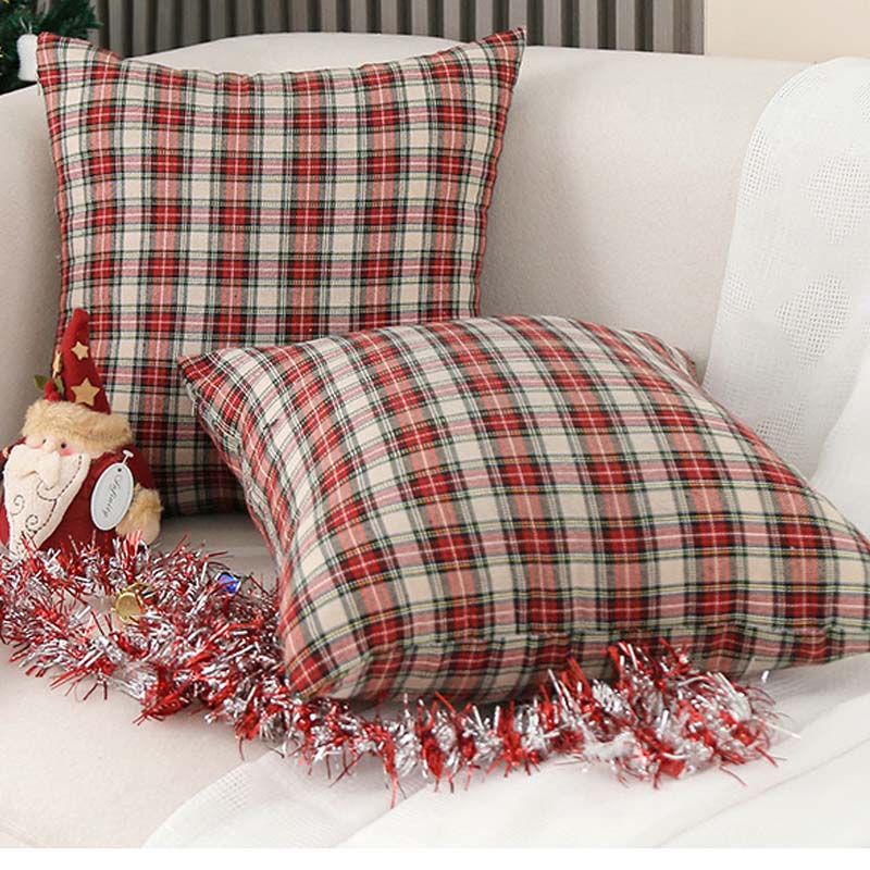 Vintage Christmas Plaid Throw Pillow Covers