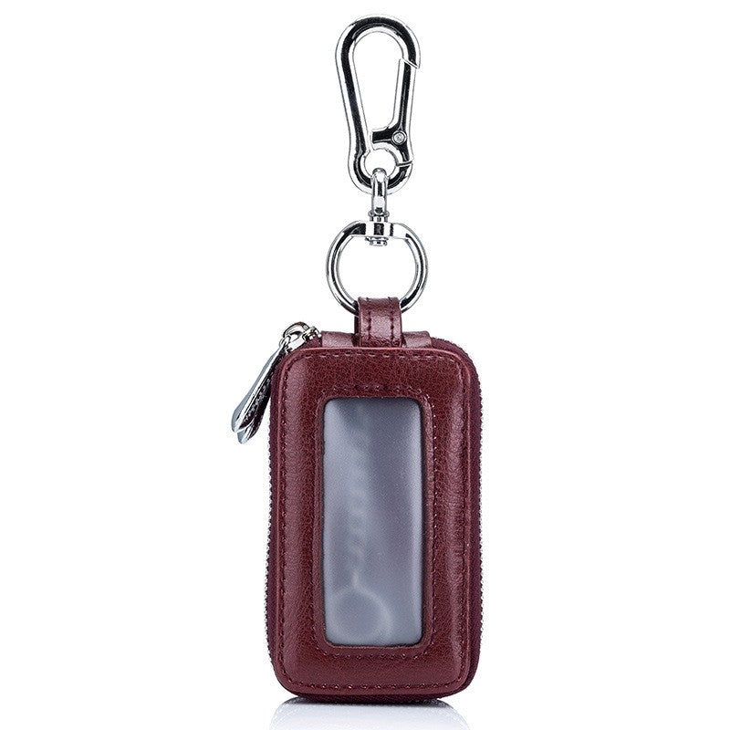 Men's Genuine Leather Zipper Double Layer Key Bag