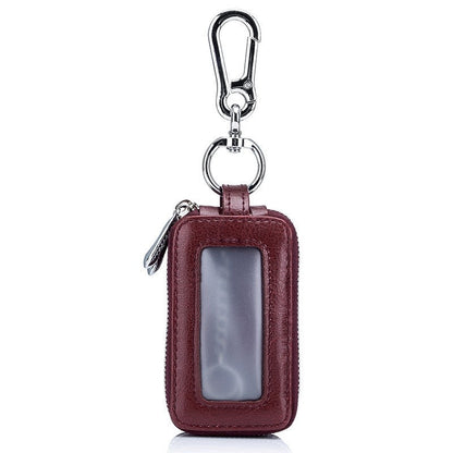 Men's Genuine Leather Zipper Double Layer Key Bag