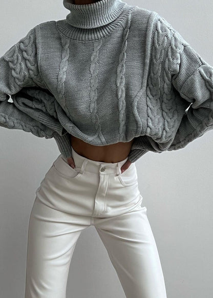 Cable Knit Cropped Turtleneck Sweater Chunky Knit