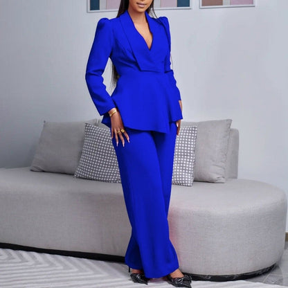 Flounce Sleeve Top Wide Leg Pants Set