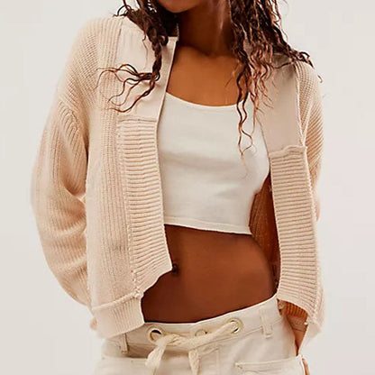 Simple Splicing Knit Cardigan Coat With Pockets