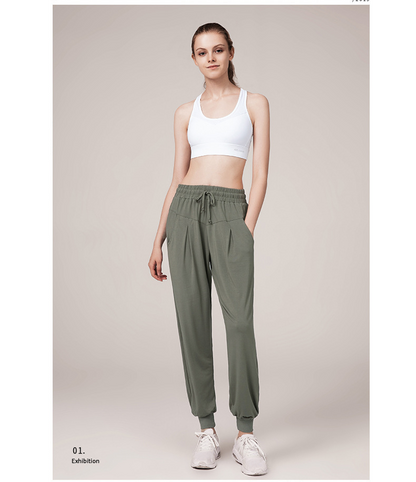 Quick Drying Loose Fit Slim Sweatpants Women'S Legged Running Fitness Solid Color Pocket High Waist Casual Yoga Pants