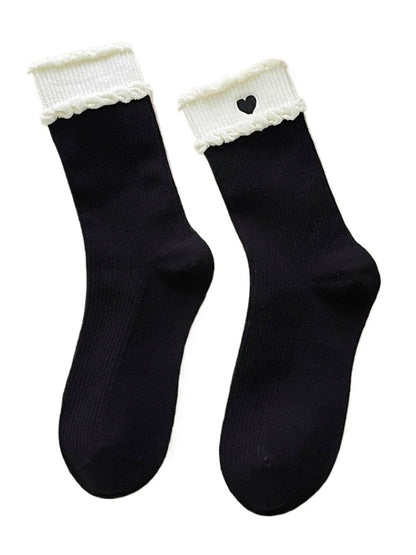 Rufia - Sweet Heart Embroidered Mid-Calf Winter Socks
