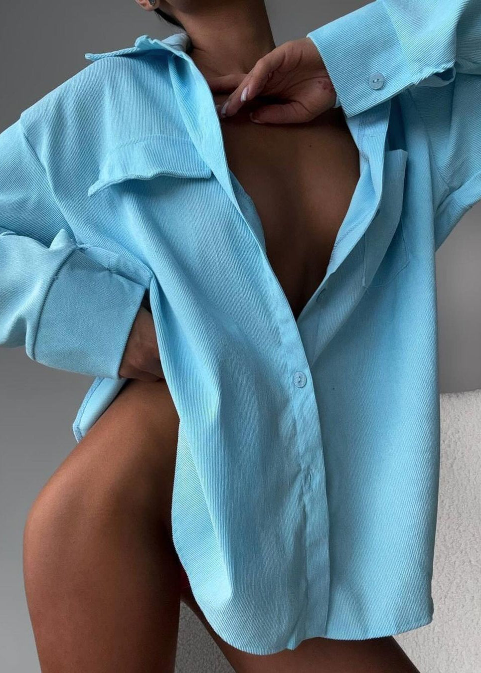 Oversized Button Up Shirt Soft Textured Fabric