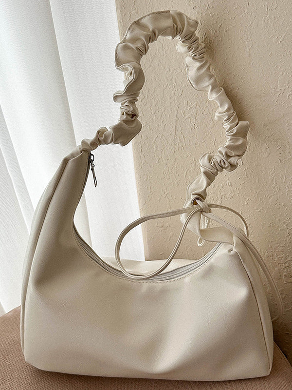 Geometric Pleated Solid Color Zipper Handbags