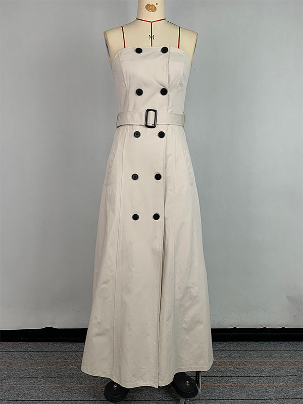 A-Line Loose Belted Buttoned Tube Maxi Dresses