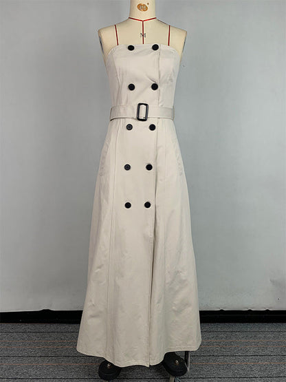A-Line Loose Belted Buttoned Tube Maxi Dresses