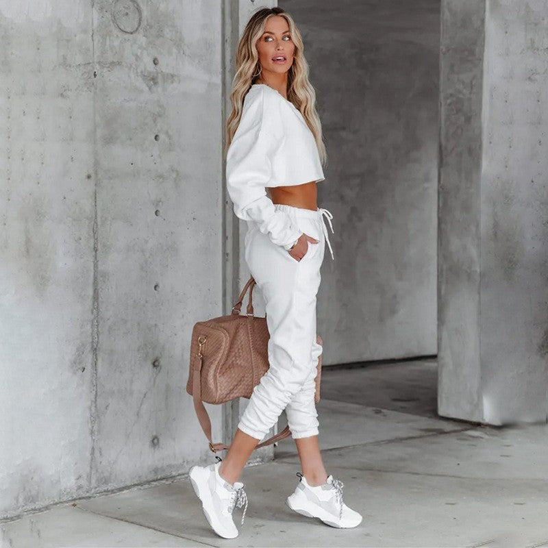 Long Sleeve High Waist Top Drawstring Pants Set