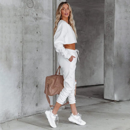 Long Sleeve High Waist Top Drawstring Pants Set