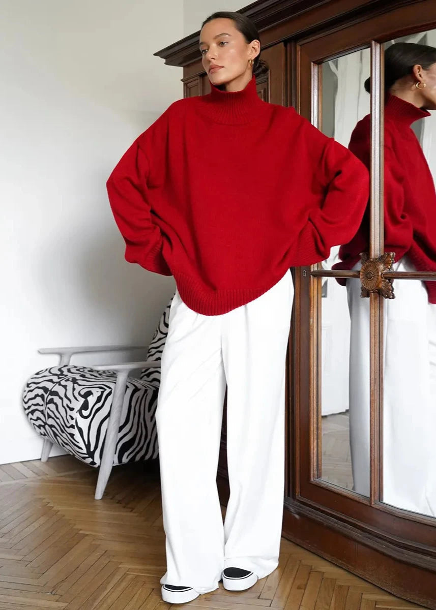 Loose Fit Cotton Knit Turtleneck Sweater