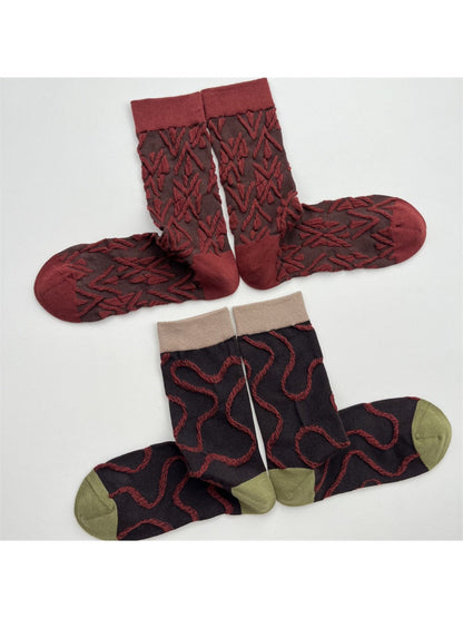 Rufia - Geometric Pattern Color-Block Mid-Crew Socks