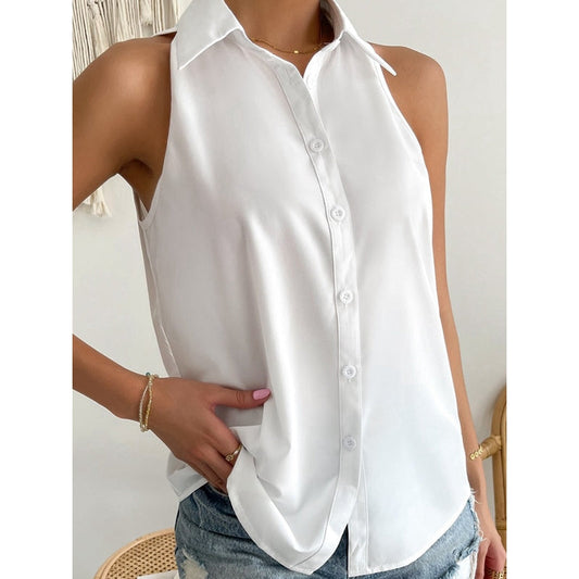 Loose Plus Size Solid Color Split-Joint Lapel Blouses