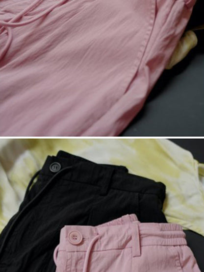 High Waisted Wide Leg Drawstring Pleated Solid Color Casual Pants Bottoms