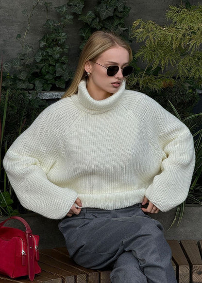Oversized Turtleneck Sweater Soft Knit Open Back