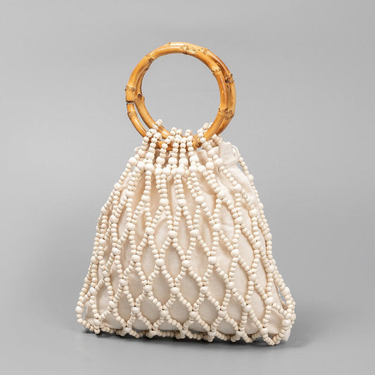 Color Block Handmade Wooden Bead Bag