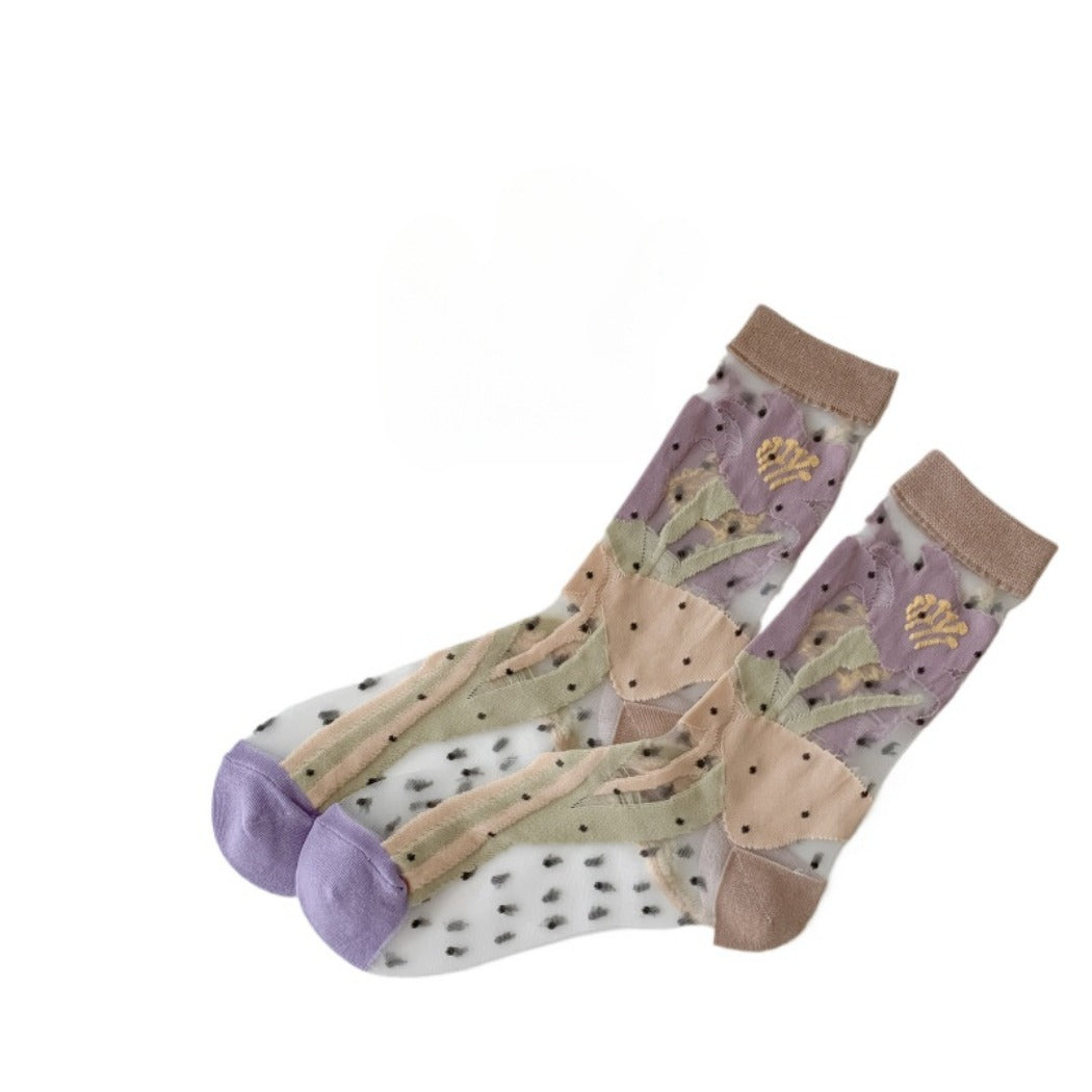 Rufia - Vintage Sheer Quarter Socks With Floral Or Plaid