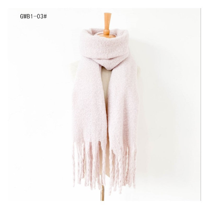 Winter Tassel Thickened Solid Color Scarf Shawl