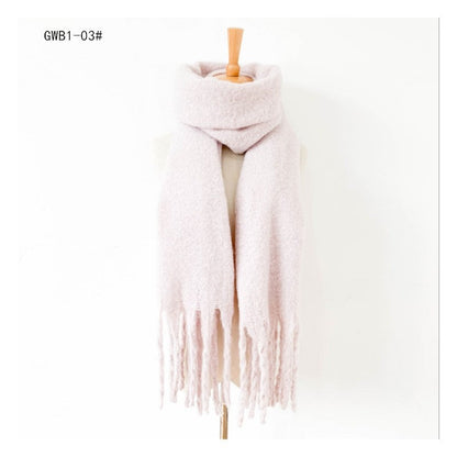 Winter Tassel Thickened Solid Color Scarf Shawl