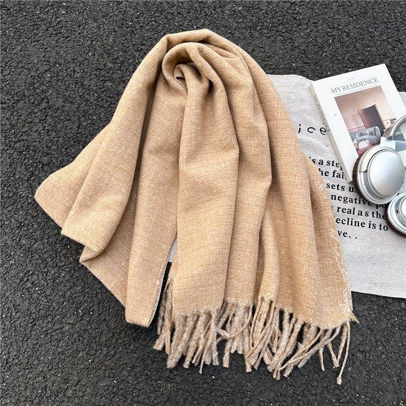 Solid Color Long Fringe Scarf