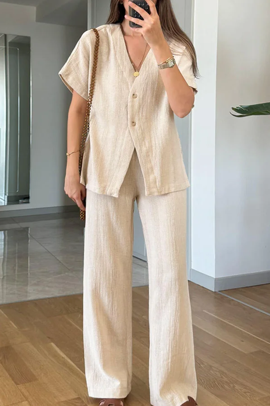 Casual V-Neck Short Sleeves \u0026 Pants Two-Piece Set