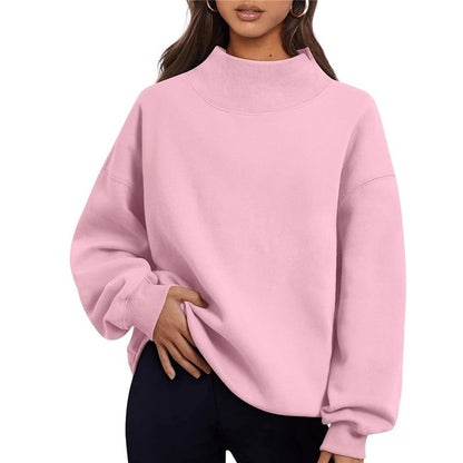 Solid Color High Neck Fleece Sweatshirt