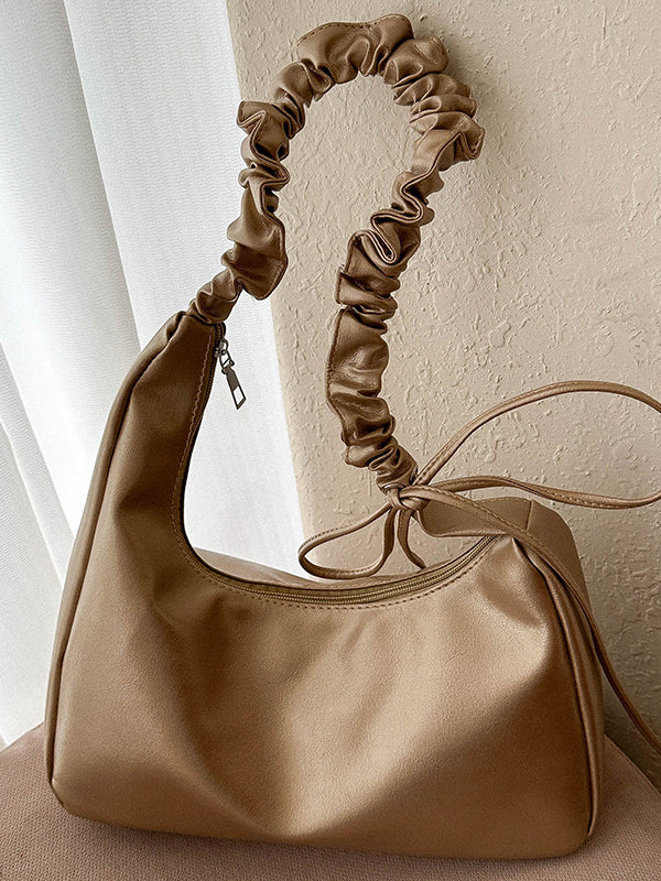 Geometric Pleated Solid Color Zipper Handbags